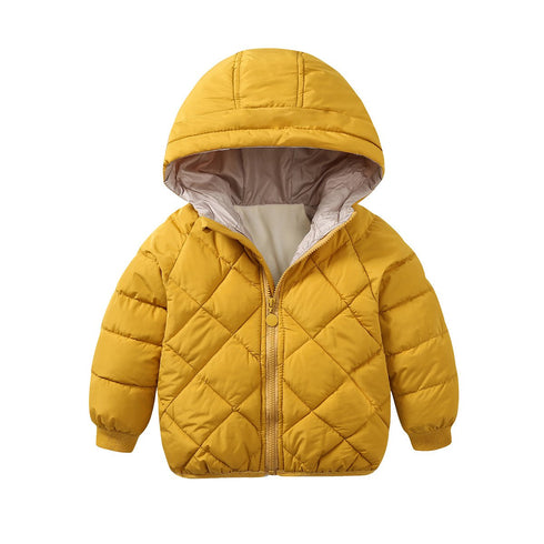 Children's cotton-padded jacket with velvet warm coat diamond-shaped lattice